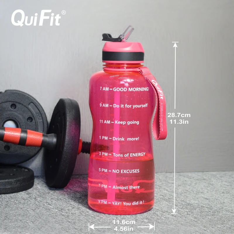 Бутылка для воды Quifit объемом 2 л/3 8 л с соломенной шляпой триггером времени без