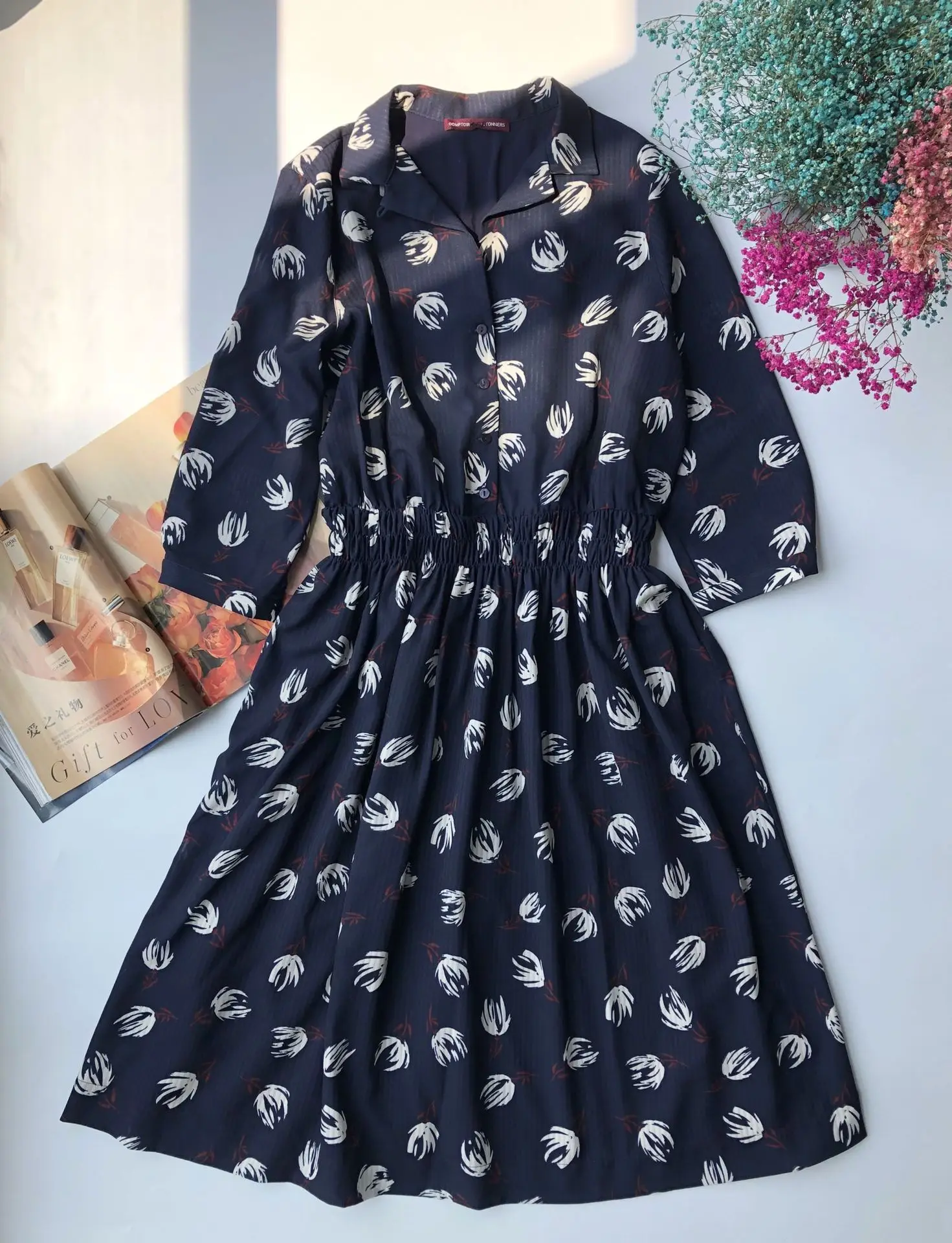 

Women Dress Early Autumn New Tulip Print Cropped Sleeve Dress