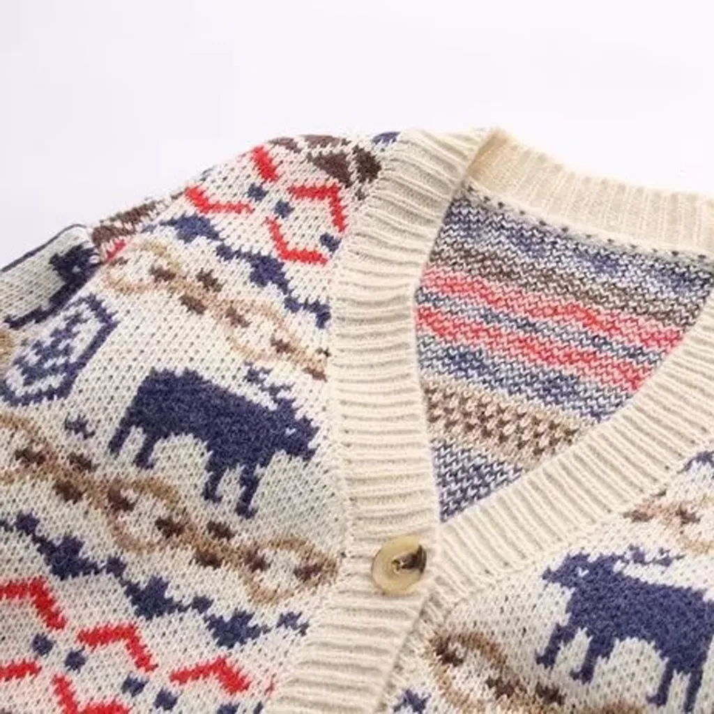 Женский кардиган Женское пальто этнический узор v-образный вырез однобортный