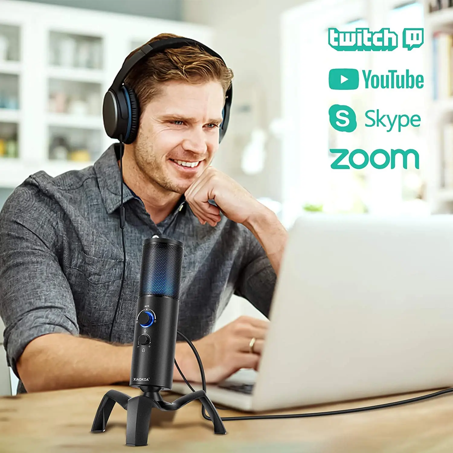 Игровой конденсаторный микрофон RGB USB для компьютера PS4 MAC цветные динамические