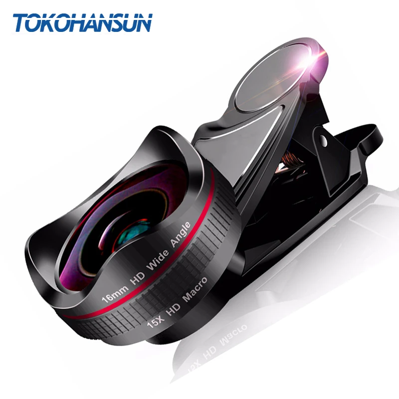 TOKOHANSUN HD Оптическое стекло 0.45x Широкоугольный объектив 15x супер макрообъектив для
