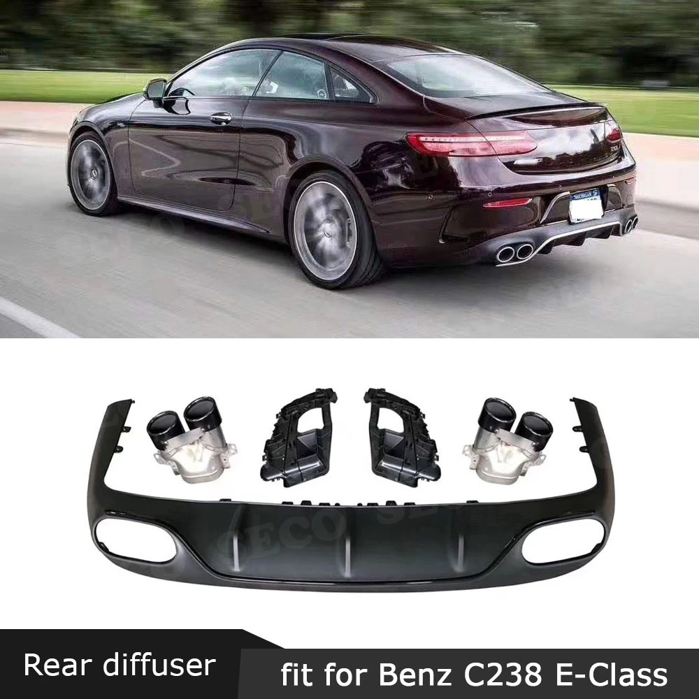 Для Benz E Class C238 E200 E300 E53 AMG Coupe Sport- PP Черный рассеиватель задней губы с наконечники глушителя бампера