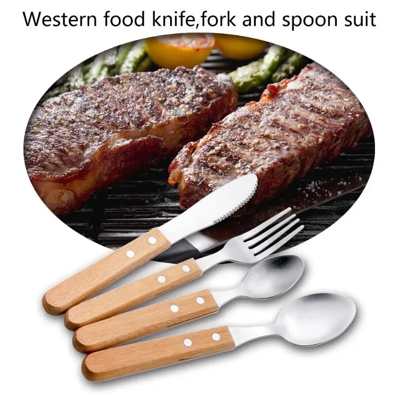 4 шт. набор столовых приборов в западном стиле с деревянной ручкой вилка ложка нож