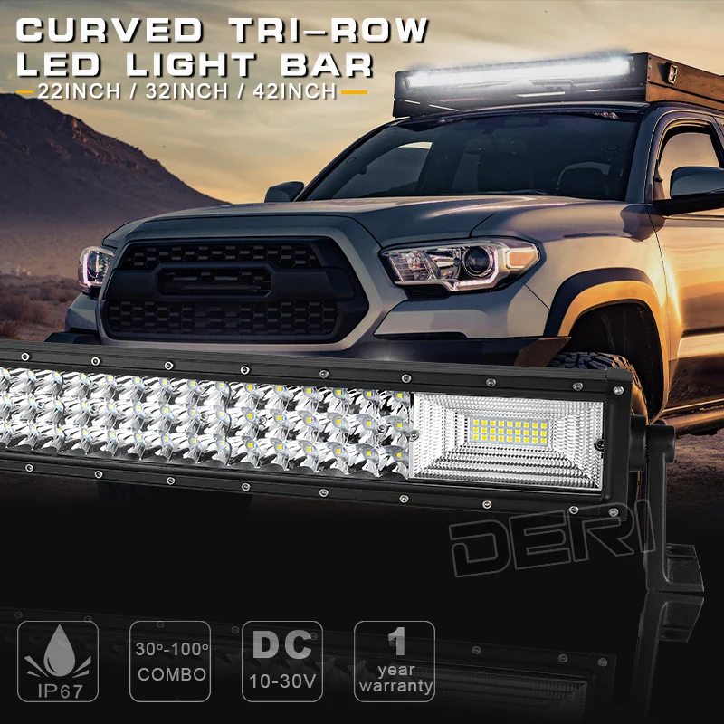 Изогнутая 3 рядная светодиодсветильник вая балка для внедорожников 22 32 42 дюйма