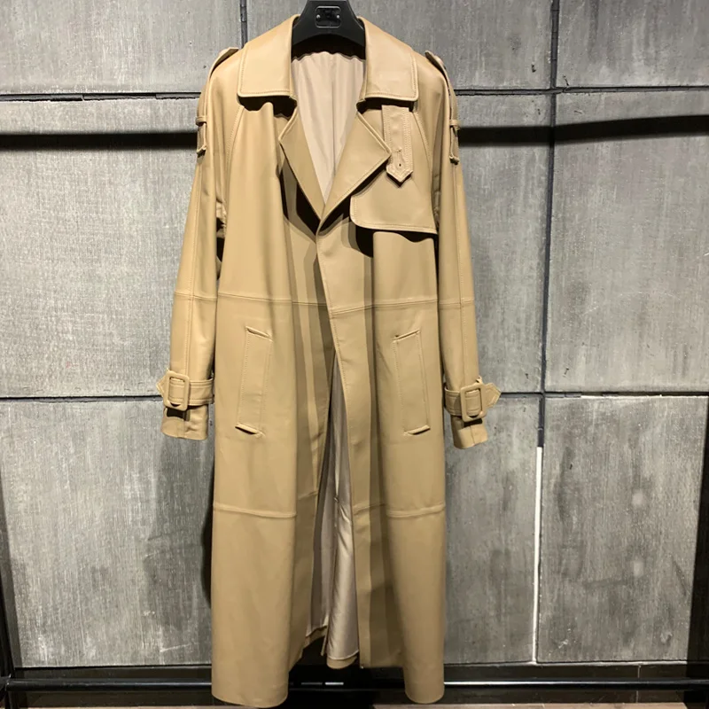 

SHZQ женское длинное пальто из натуральной овечьей кожи, ветрозащитное пальто для офиса, весенний Тренч из овечьей шкуры