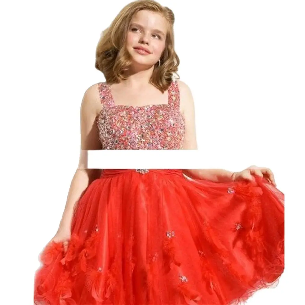 

Double Straps Beads On Top Flower Girl's Dresses Organza Sweet Design Girl's Fashion Design Girls' Formal Occasion