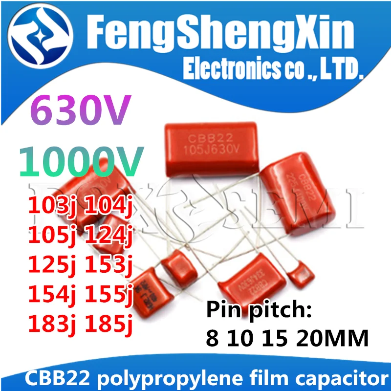 

10pcs CBB22 polypropylene film capacitor 630V 1000V 103J 104J 105J 124J 125J 153J 154J 155J 183J 185J 0.1uf 100nF 1000V104J