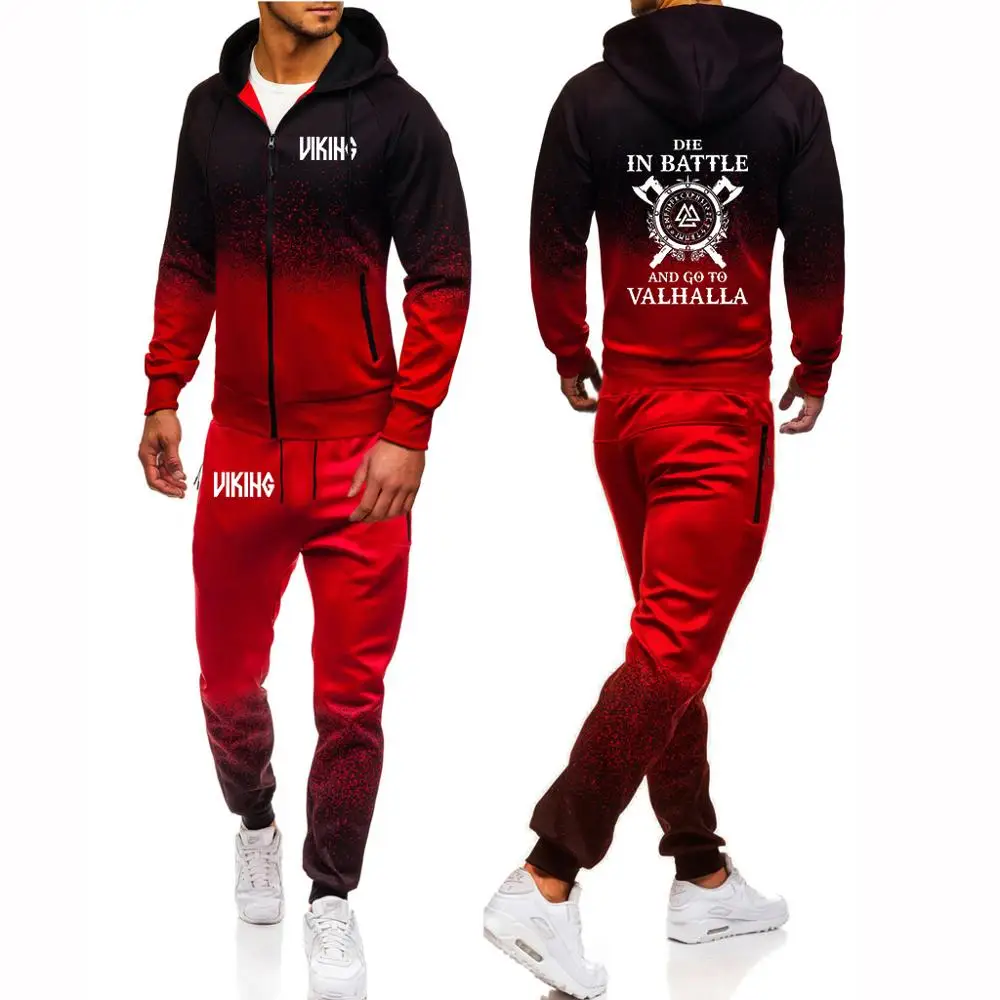 

New Men Odin Viking Die In Battle And Go To Valhalla Brand Print Set Casual Male Hoodies Sweatpant Sets Jacket Sport Suits