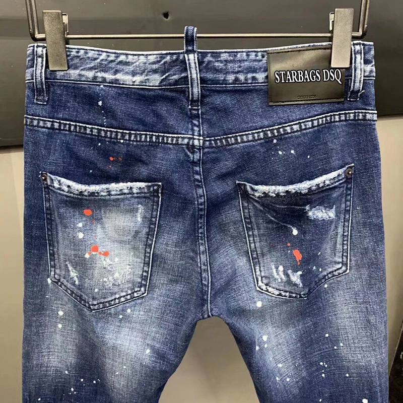 

Italian dsq stard2 four season jeans men's strong wash holes punk hip hop casual fit solid elastic model D2 fashion men's pants