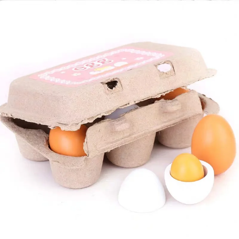 

6PCS Wooden Eggs Yolk Pretend Play Kitchen Food Cooking Children Simulation Play House Game Kids Parent-Child Interaction Toy