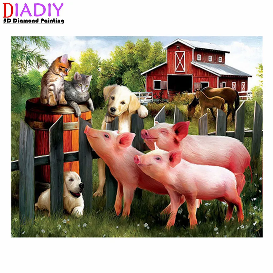 

Diy 5D Diamond Painting Pig Animal Cross Stitch Diamond Embroidery Full Round Drill Mosaic Rhinestone Kid Gift Farm Pigs Decor