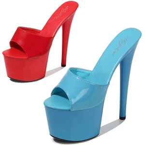 Slides for Soman Slippers Sexy PU Sandalias Peep Toe High Heel Slippers Summer Fashion Slip On Thin Heels Women Mules Party Shoe