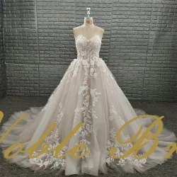Real Picture Tulle Wedding Dress Garden Sleeveless  Sweetheart A-Line Applique Pearls Bridal Gowns
