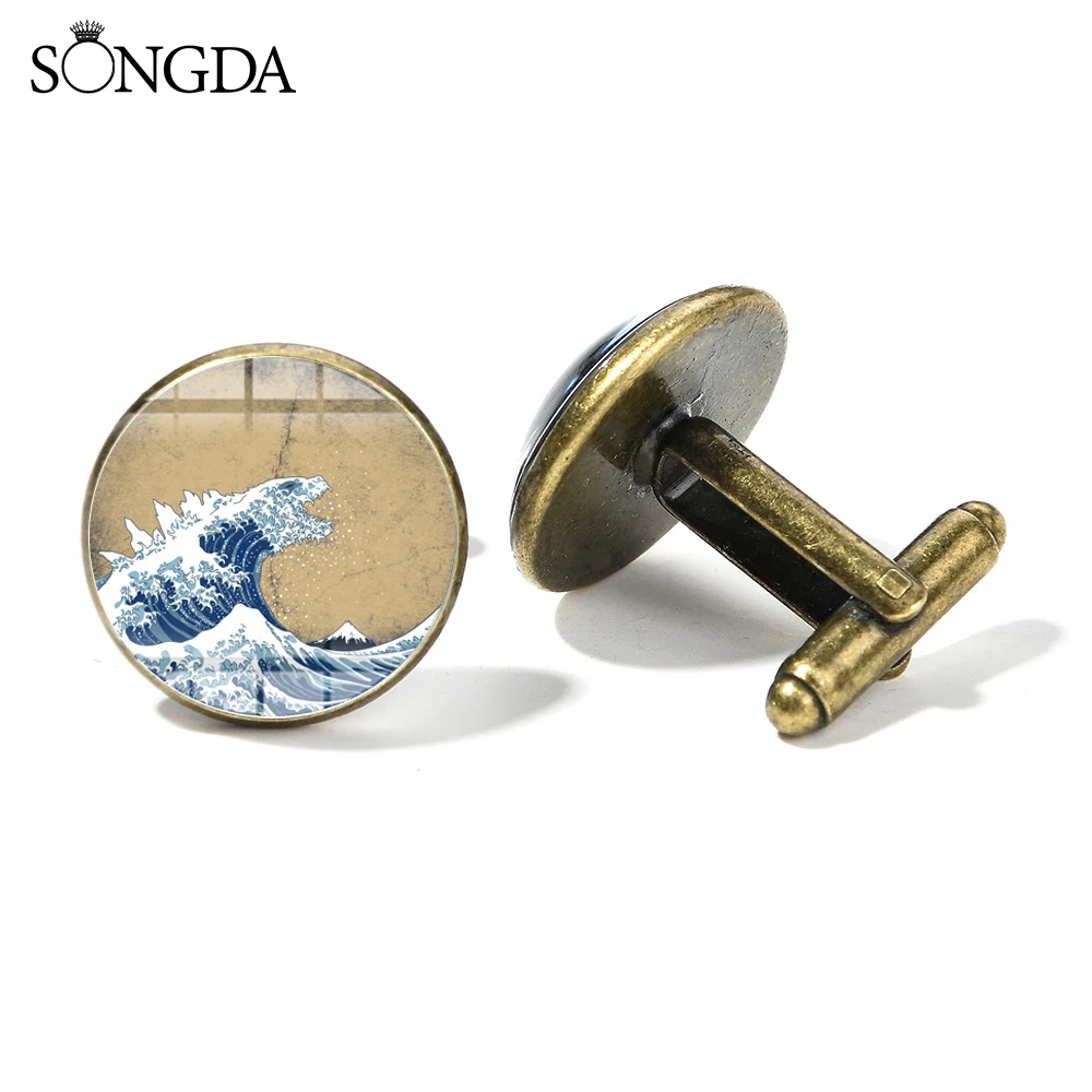 Канагава серфинга запонки для Для мужчин Кацусика Хокусай известная картина