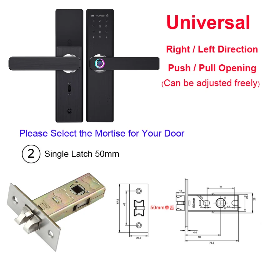 single latch 50mm Wifi электронный умный дверной замок, приложение Tuya, биометрический интеллектуальный замок с паролем, RFID карта - Цвет: single latch 50mm
