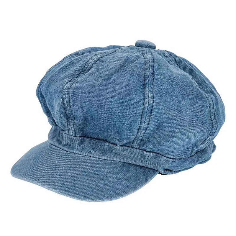 

Washed Denim Octagonal Hat Women All-match Casual Newspaper Boy Painter Lady Cap Autumn Winter Pure Color Fashion Female Caps