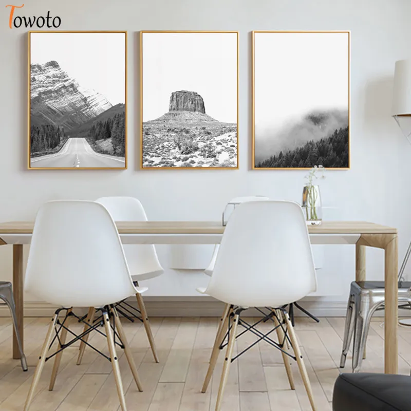 Природа плакат пустыня кактус принты черный и белый ландшафт холст живопись