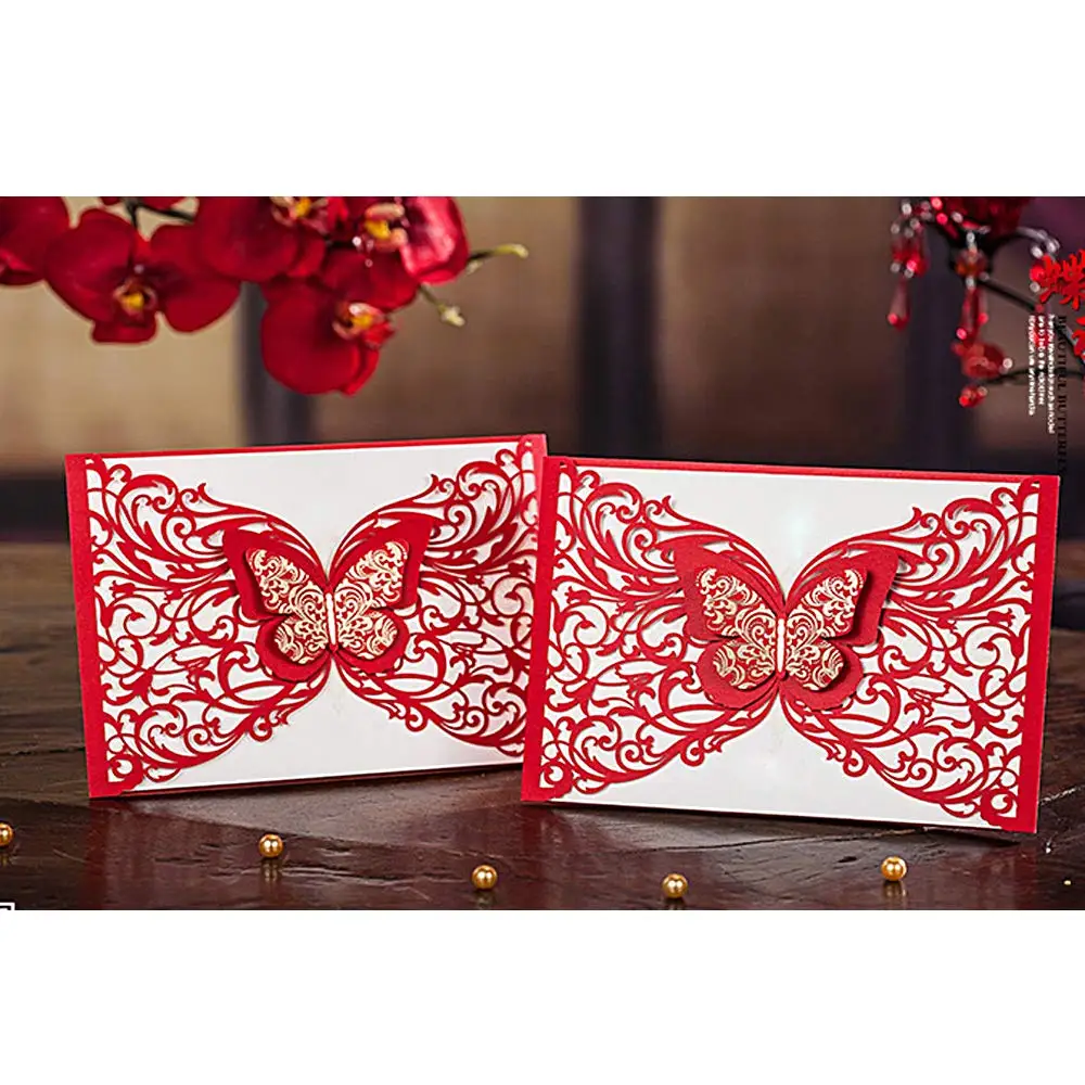 Wishmade 1 шт. красные свадебные пригласительные открытки с золотой фольгой в стиле