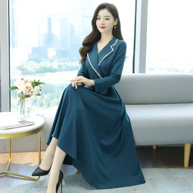 

Однотонное женское платье, новинка весны 2022, модное облегающее офисное платье в Корейском стиле с воротником, французское ретро платье для ...