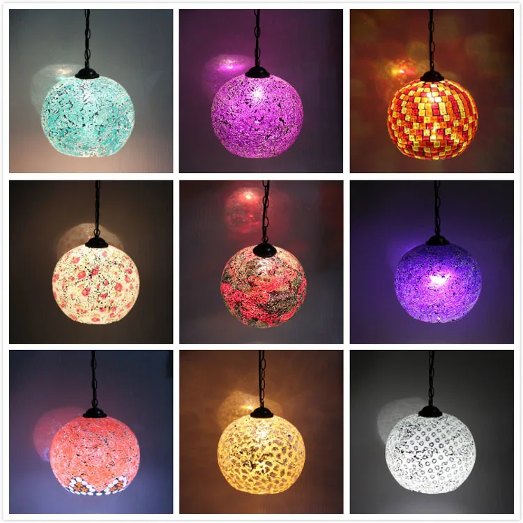

Bohemian Style Colorful Mosaic Glass Shell Pendant Light Cafe Restaurant lamp