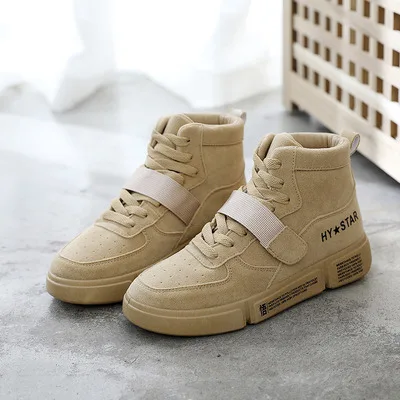 

flat-soled 0 fall 18 2 high-top student women's frosted leather women's casual board shoes Korean version of walking shoes