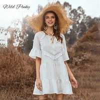 wildpinky sexy white women summer dress 2020 o neck ruffle bohemia tassel dress vintage holiday beach short female vestidos