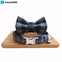 yourkith cat necklace puppy harness collar with bell and bow tie set hardware engraved name the black plaid collar for cats