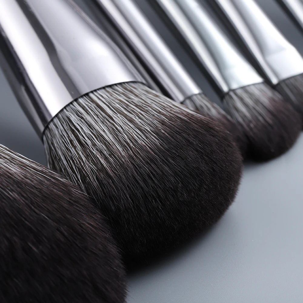 FLD 8pcs Silver Metal Makeup Brushes Blusher Eyeshadow Eyebrow Lip Powder Foundation Brush Kit Cosmetics Brochas Maquillaje Set