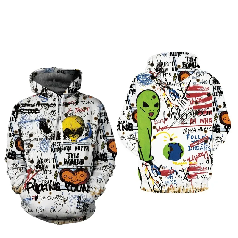 

Grunge Goth Graffiti Art Hoodie Sweatshirt Men Women Unisex Rock Hip-Hop Tops Alien Harajuku 3D Printing Streetwear Pullover