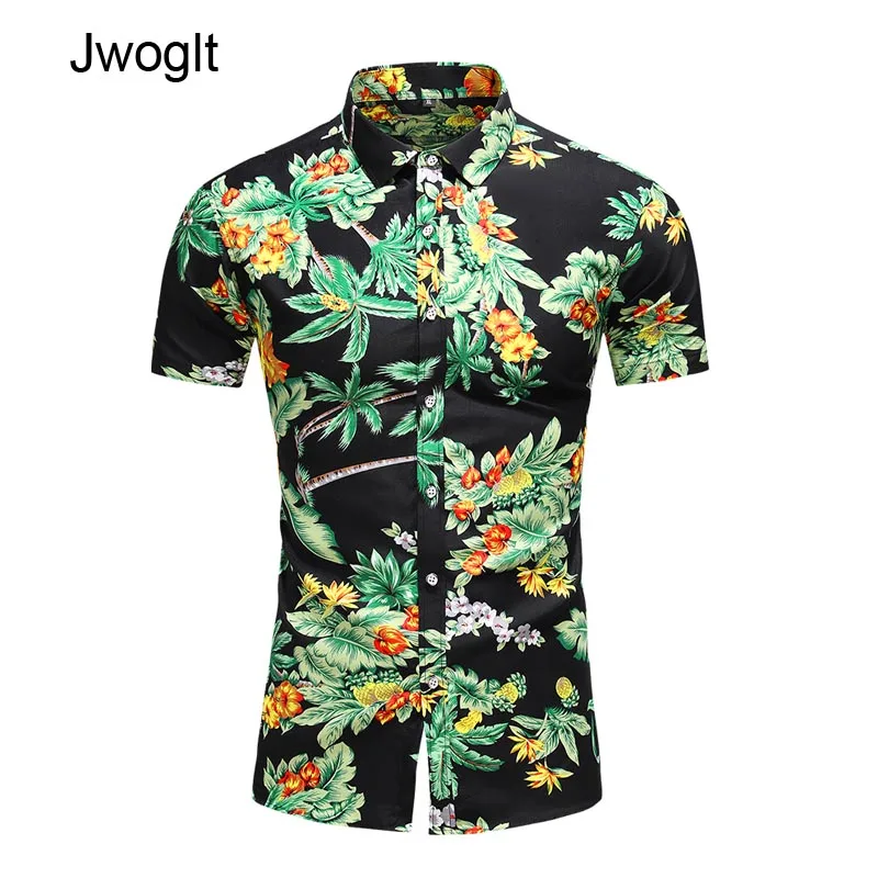 

45KG-120KG Summer Fashion Men's Standard-Fit Short Sleeve Shirt Tropical Coconut Tree Printed Hawaiian Shirts 5XL 6XL 7XL