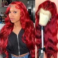 lace front wig for women red color pre plucked 13%c3%974 transparent lace malaysia body wave lace front human hair wigs 180 density