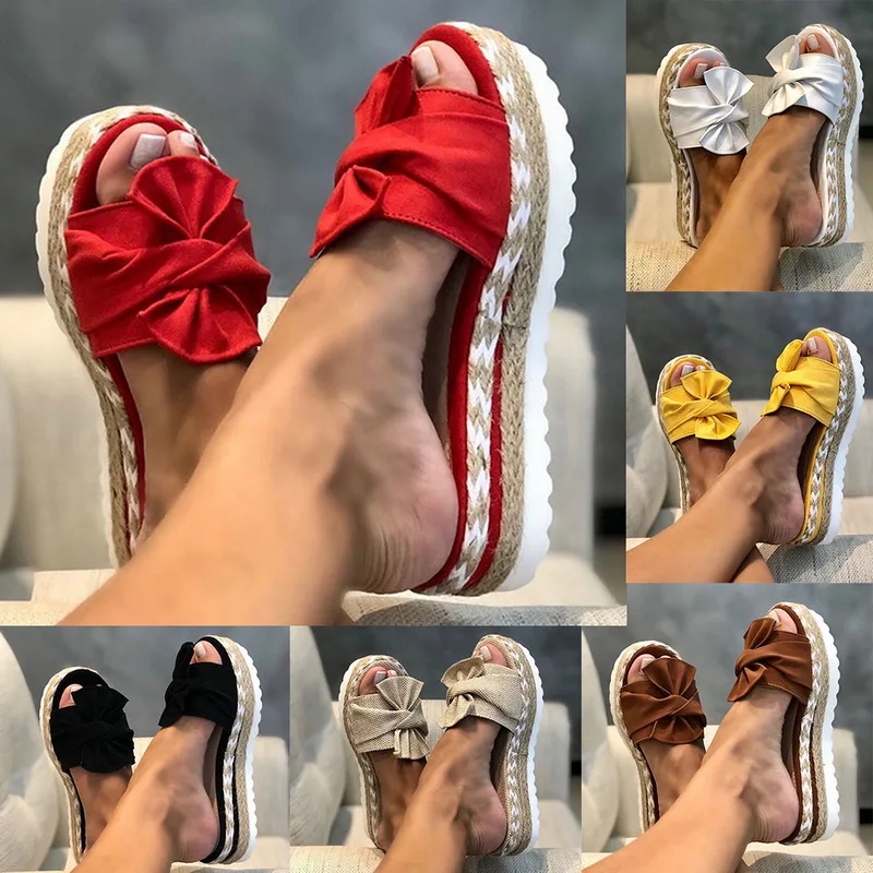 2020 летние тапочки модные сандалии женские с бантиком уличные шлепанцы Пляжная