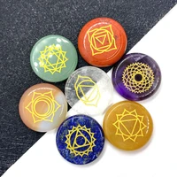 7pcsset natural stone oblate chakra stone aura stone healing crystal divination stone aura healing set size 25mm thickness 5mm