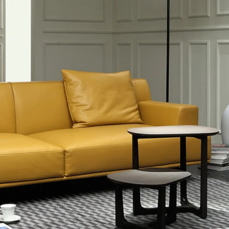 Italian minimalist leather sofa creative yellow living room luxurious down comfortable | Living Room Sofas