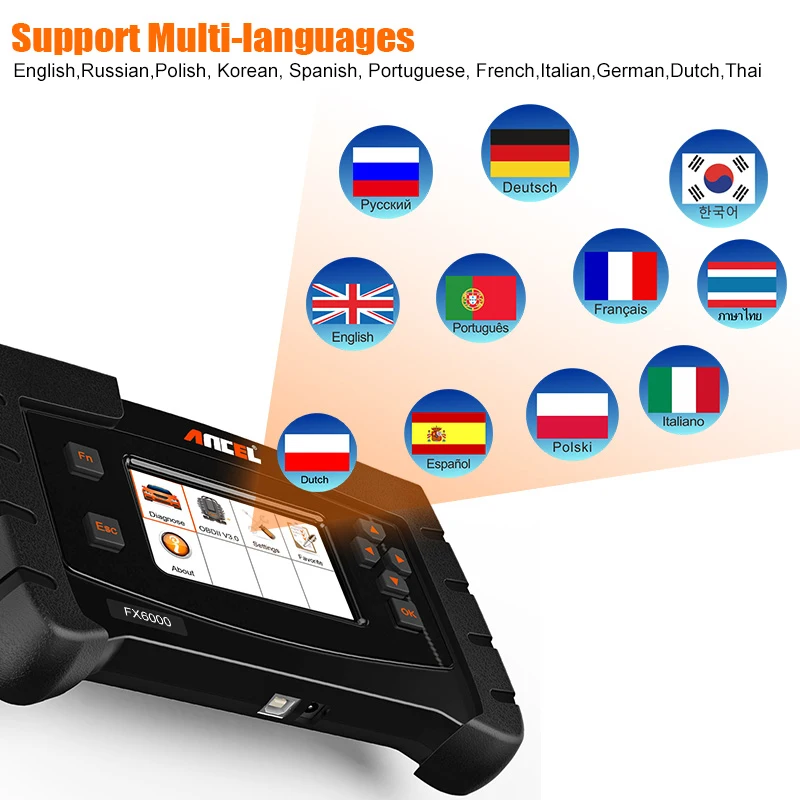 Ancel FX6000 OBD2 сканер подушки безопасности ABS полная система считывание кодов ошибок