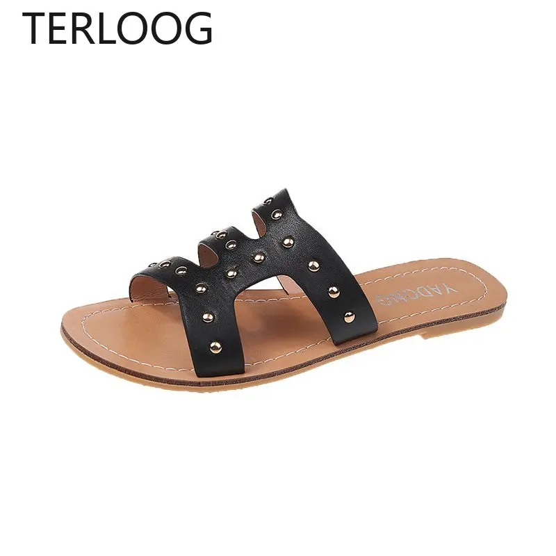 

Women Summer Slippers Outdoor Summer Beach Shoes Fashion Brand Slip-on Woman Slippers Female Hollow Out Leather PU Sandals