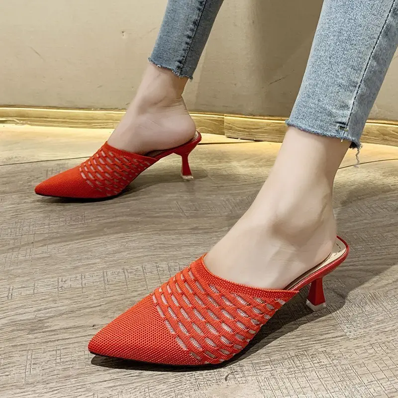 

LLOGAI New Knit Women Shoes Pointed Woven High Heels Fashion Women Heels Stilettos Mules Loafer Casual Feminine Sandalias Shoes