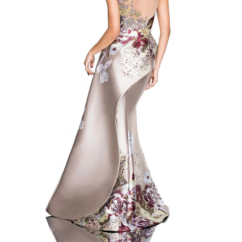 

BAZIIINGAAA Simple Print Evening Dress Sleeveless Silky Fabric Gown Dresses Woman Long Dress Plus Size Mermaid Wedding