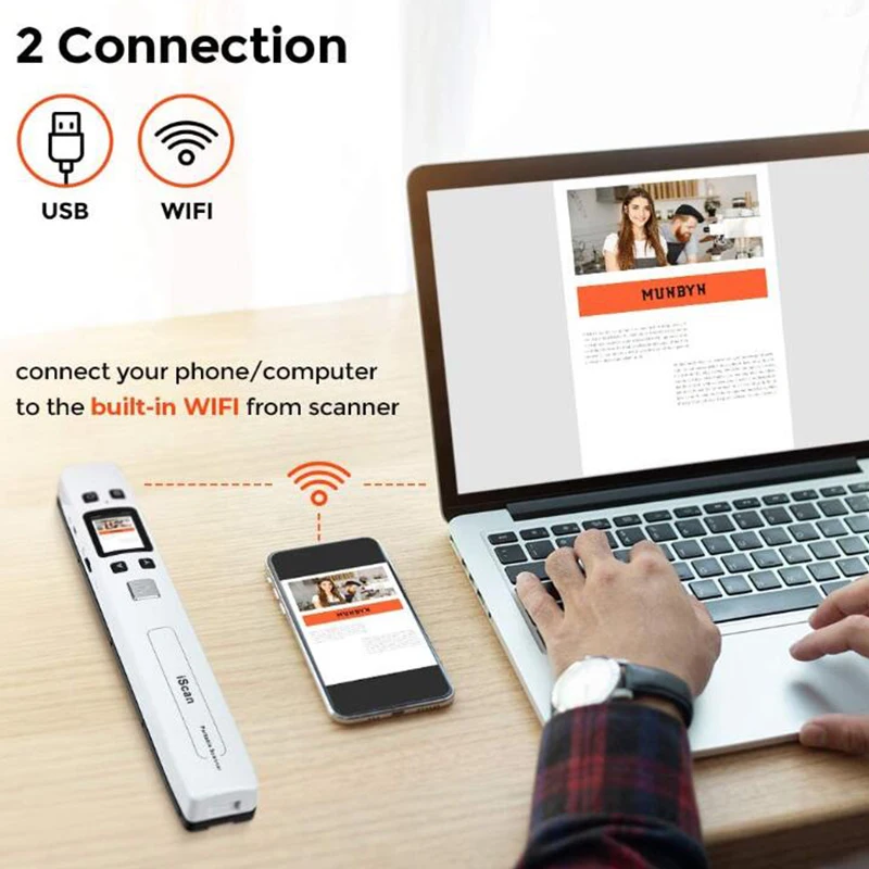 

Mini Document/Images Scanner A4 Size JPG/PDF Formate Wifi 1050DPI High Speed Portable LCD Display for Business Receipts