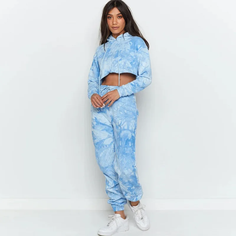 Женский спортивный костюм из двух предметов GLWOW укороченный топ с капюшоном и