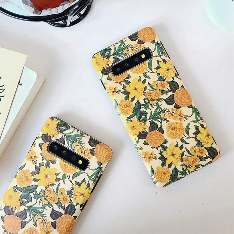 YHBB чехол S для samsung Galaxy S10 5G S8 S9 Plus ретро желтые цветы Мягкий чехол для samsung Note 10 8 9 Модный цветочный чехол для телефона