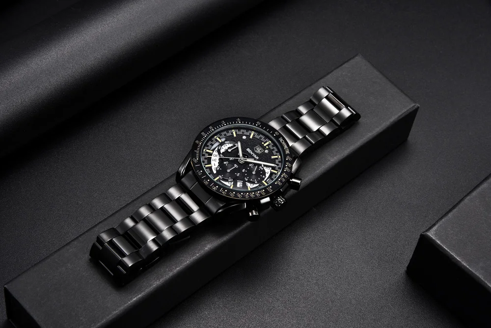 BENYAR Топ люксовый бренд Moon Phase часы мужские водонепроницаемые Хронограф военные спортивные кварцевые часы мужские часы Relogio Masculino