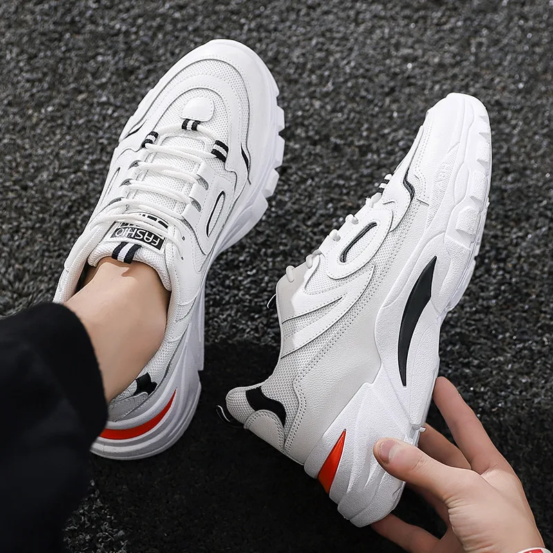 Кроссовки мужские из ПУ кожи массивная подошва на шнуровке дышащие модная