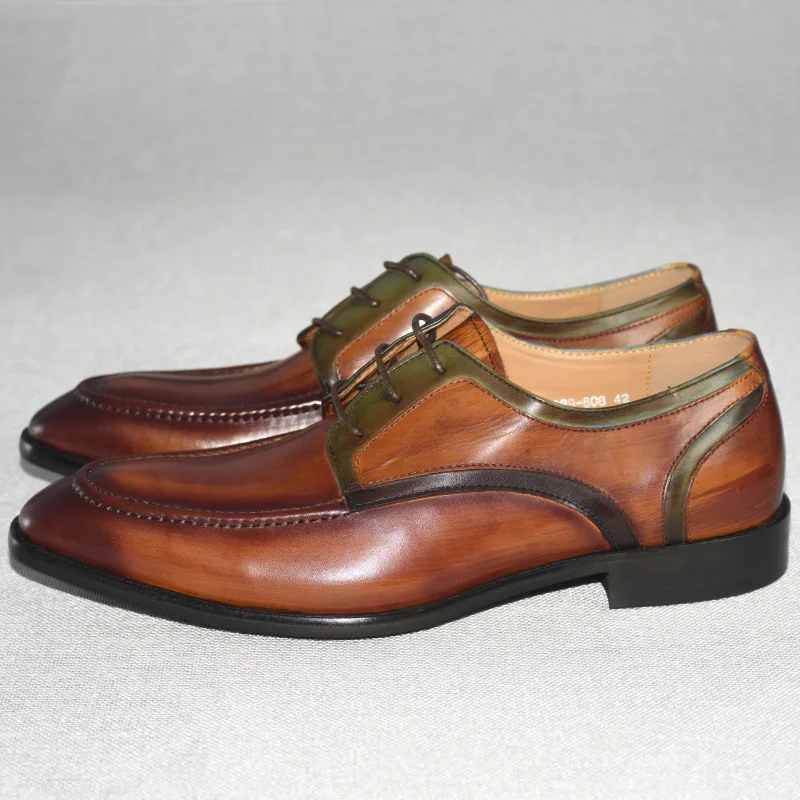 Brown Мужские модельные туфли из натуральной кожи; итальянский дизайн; цвет коричневый; ручная полировка; свадебные туфли с острым носком - Цвет: Brown