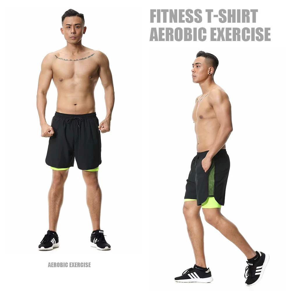 Мужские летние шорты для бега мужские спортивные 2 в 1 фитнеса тренировок