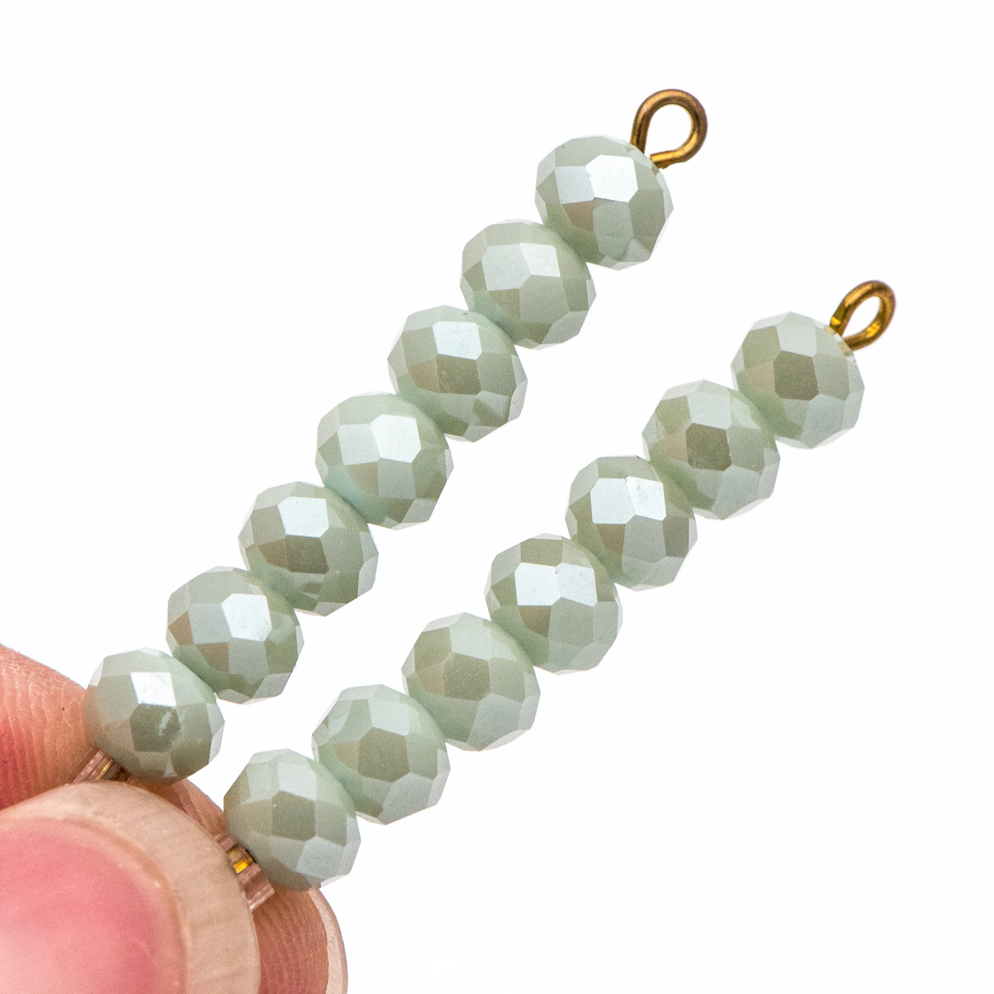 Граненые круглые бусины из хрустального стекла 4x6 мм, блестящее зеленое серое (искусственное дерево)/ 95 шт.