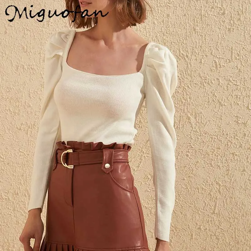 

Miguofan Casual Solid Knitted Sweater Pullovers Women Autumn Elegant Ladies Slim Chic Pullover Sweaters Female 2020 Winter New
