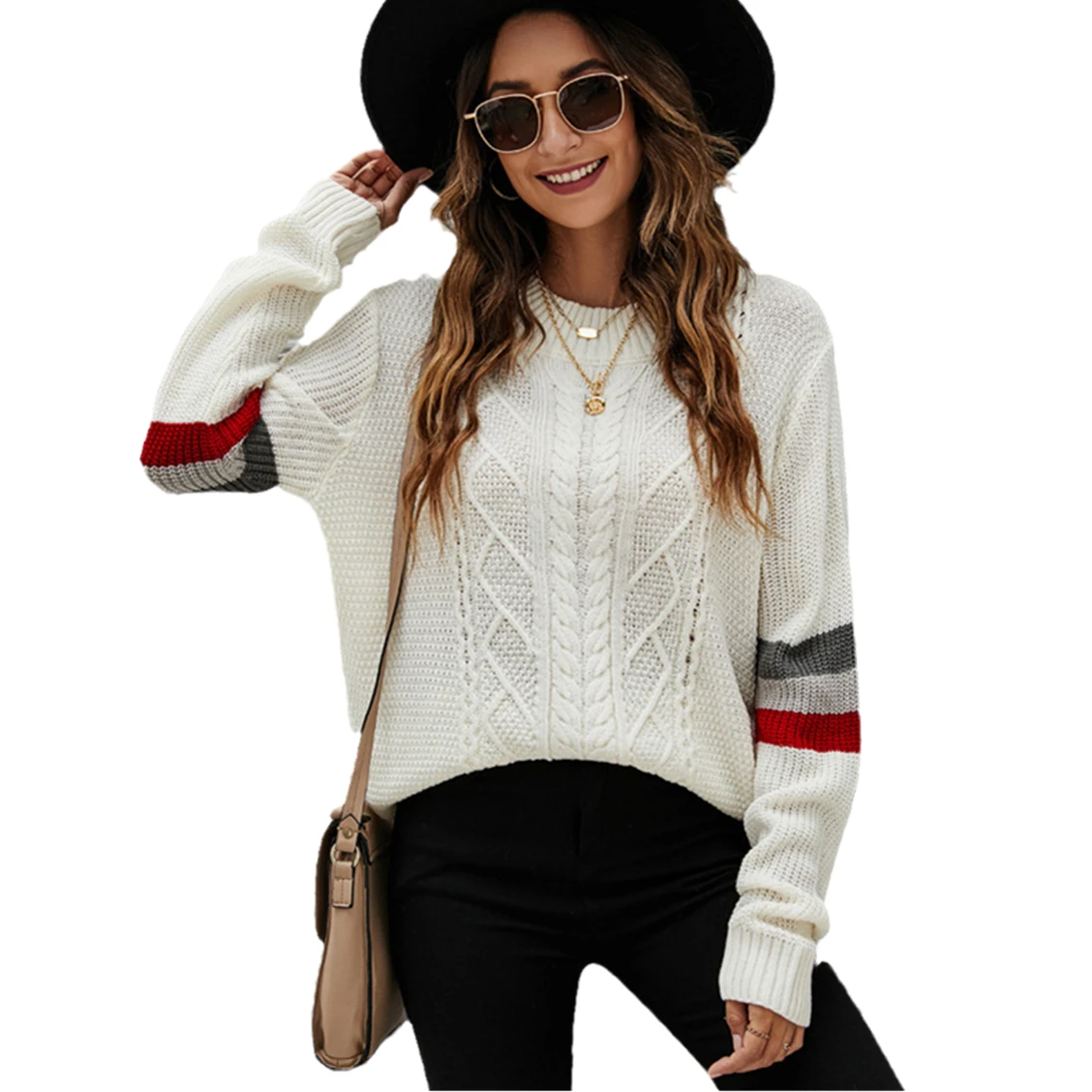 

Новинка 2021, Модный зимний Свободный пуловер, свитер, Женский вязаный Топ с круглым вырезом и длинным рукавом, свитера