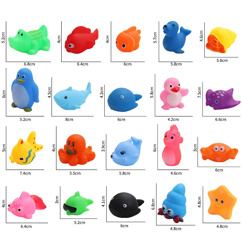 Juguetes de ba&ntilde;o de animales para ni&ntilde;os, juguetes Antiestr&eacute;s con sonido chirriante, de goma, pato, Rana, alivio del estr&eacute;s, 30/50 piezas-4