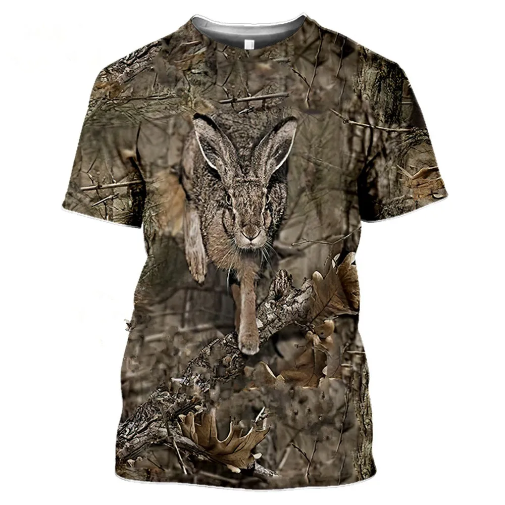 

Casual Summer Men's 3DT Shirt Camouflage Print Sports Top Hunting Animal Rabbit Round Neck Short Sleeve Oversized Sweatshirt